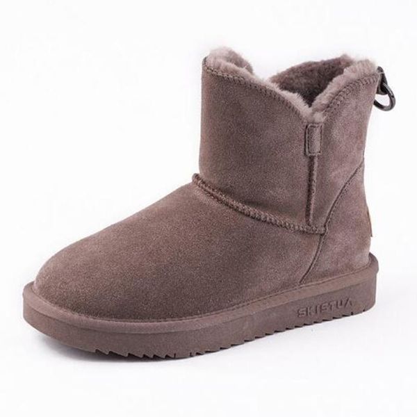 

boots 2021 winter snow ladies warm women's short tube flat thick real leather student, Black