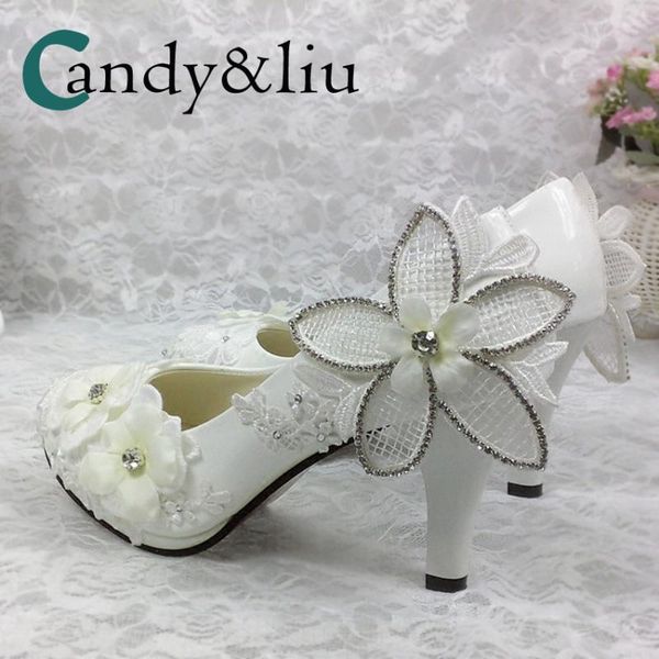 

dress shoes white lace flower wedding rhinestone cyrstal beaded appliques spike heel women pumps for party banquet bridesmaid handmade, Black