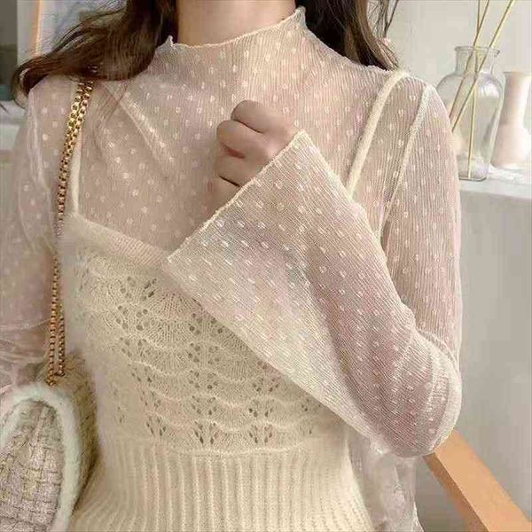 

4 colors see through womens shirt mesh sheer stylish autumn summer long sleeve transparent blouse clubwear, White