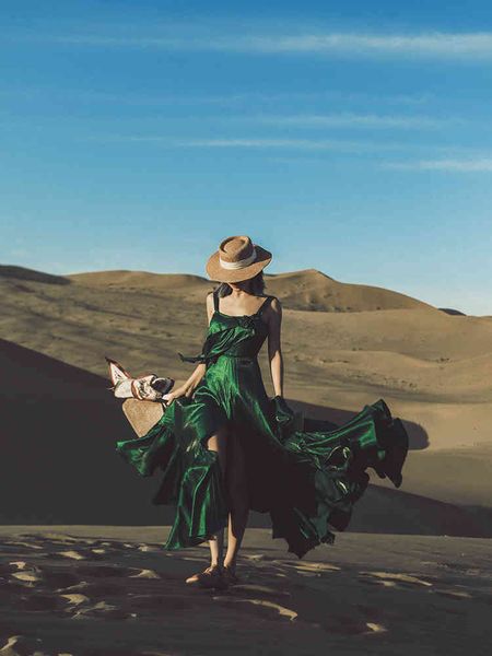 

casual dresses women spring summer vintage elegant slim green boho satin backless slip holiday vacation maxi dress y7k2, Black;gray