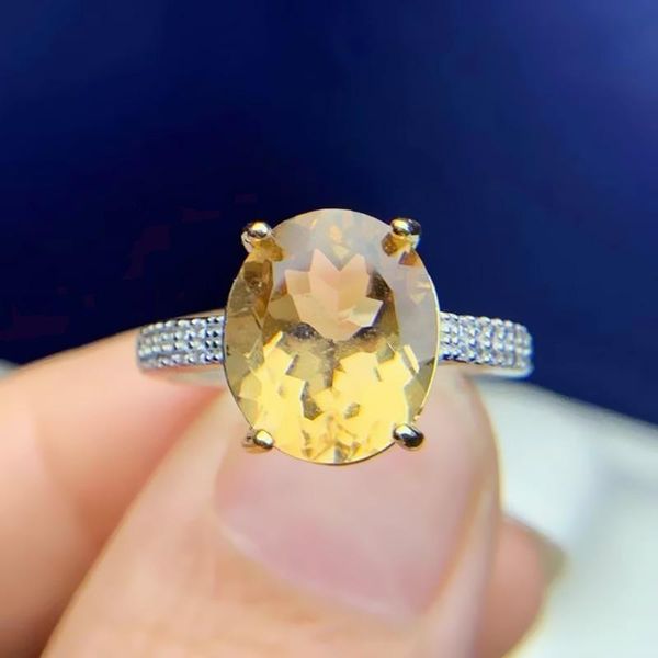 

cluster rings natural real citrine oval ring per jewelry 925 sterling silver 10*12mm 4.5ct gemstone fine t214147, Golden;silver