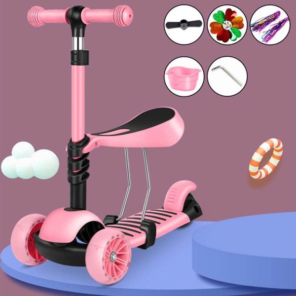 

gift sets 3-in-1 toddler scooters with adjustable handle t-bar & seat kids 3 led wheels mini kick scooter children walkers