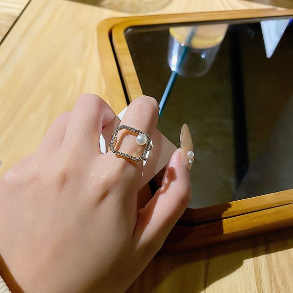 

real gold electroplating personality pearl mouth ring cool temperament geometric square index finger ring fashion joint ring jewelry, Silver
