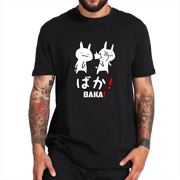 

baka seniors class of quarantined mens t shirt pure cotton breathable camisetas japanese cute rabbit slap, White;black