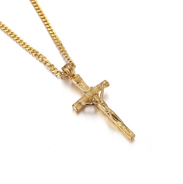 Titanium Steel 60см Золотой Иисус Распятия Крест Ожерелья итальянские Ожерелье итальянской ссылки Цепочка для пасхи