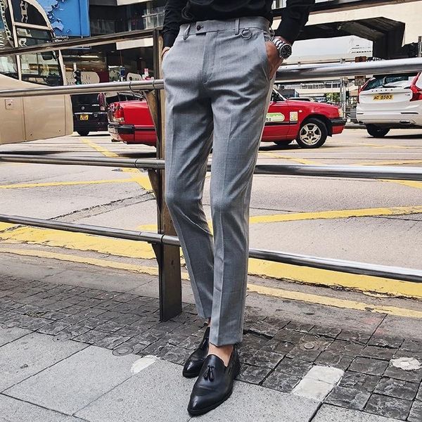 

men's suits & blazers dress pants men fashion lattice slim fit autumn temperament british style social business casual suit trousers, White;black