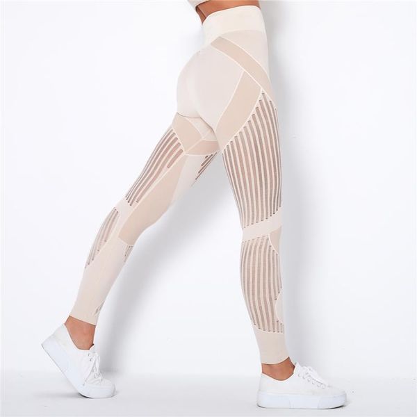 

yoga outfit seamless leggings high waist winter clothes women pants gym sport workout with mesh