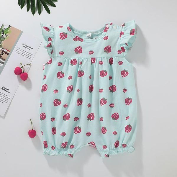 

born jumpsuits baby girls strawberry print cute cotton shorts romper clothes girl rompers, Blue