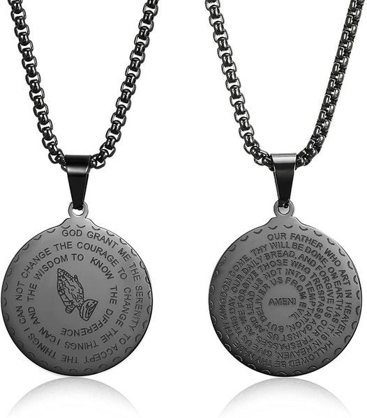 

pendant necklaces bible verse necklace for men stainless steel christian jewelry prayer engraved coin medal religious women, Silver