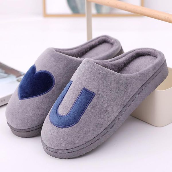 

slippers men indoor winter love design floor slides warm couple's cotton, Black