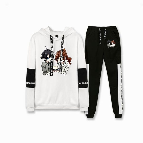 

men's tracksuits horimiya fashion fall suit hoodies patchwork sweater sweatshirt + ankle banded pant two piece set miyamura izumi, Gray