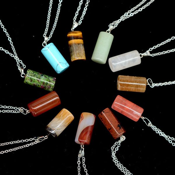

conical stone pendant turquoise crystal natural stone necklace, Silver