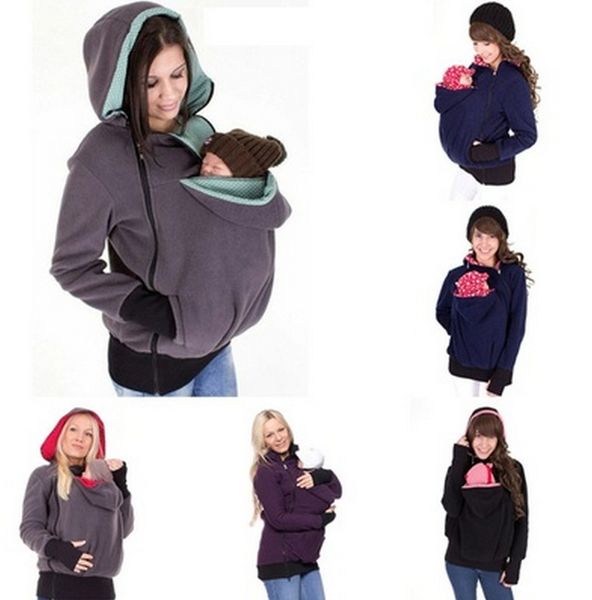 

brand new winter maternity hoodie breastfeeding clothes 3 in 1 babywearing coats maternity pregnancy multifunctional kangaroo clothing, White