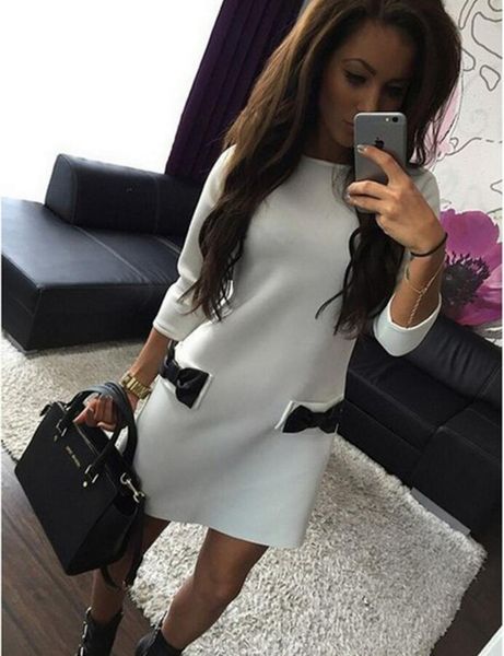 

casual dresses zoulv 2021 spring summer straight dress three quarter sleeves solid women bow mini, Black;gray