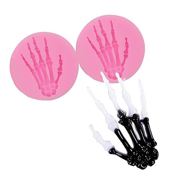 

skeleton hands moulds skull halloween silicone fondant party chocolate candy clay mold for diy cake pudding ice cream resin mould pink 12200