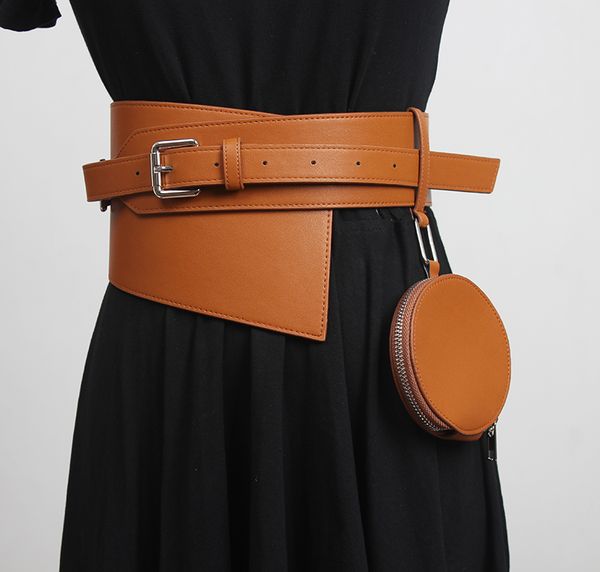 

women's runway fashion belts pu leather bag cummerbunds female dress corsets waistband belts decoration wide belt 126cm, Black;brown