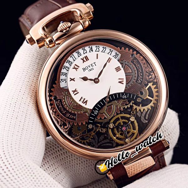 46mm Bovet 1822 Turbillon Amadeo Fleurie Relógios Quartz Mens Watch Rose Gold Case Caixa de couro marrom HWBT HELLO_WATCH