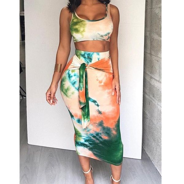 

2pcs set clothes suit summer womens tracksuits sleeveless crop bandaged skirt streetwear clubwear, Gray