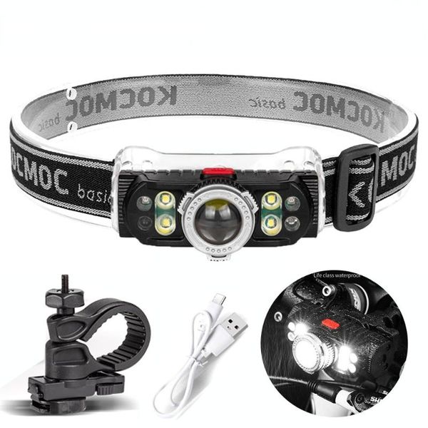

headlamps type induction headlamp 7 led red and white light usb rechargeable headlight for fishing, running, bicycle riding