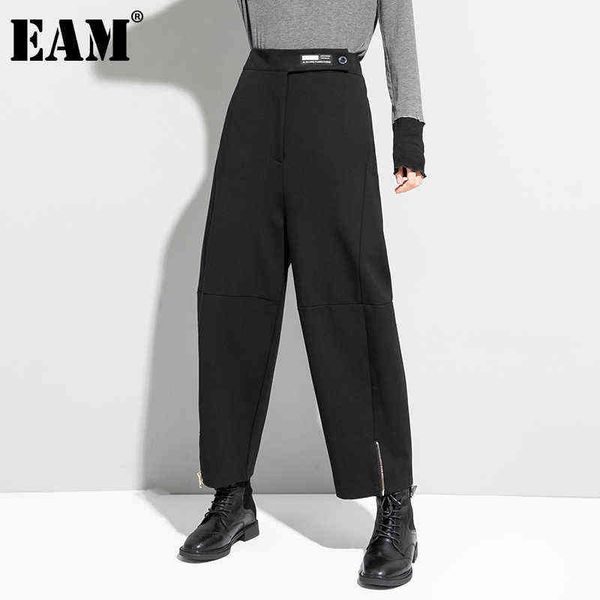 

[eam] high waist black long wide leg zipper striped trousers loose fit pant fashion spring autumn 1dd1519 211124, Black;white