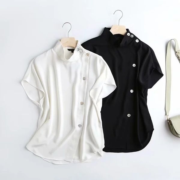 

withered england fashion solid simple causal turtleneck buttons off-shoulder blouse women blusas mujer de moda 2021 shirt, White