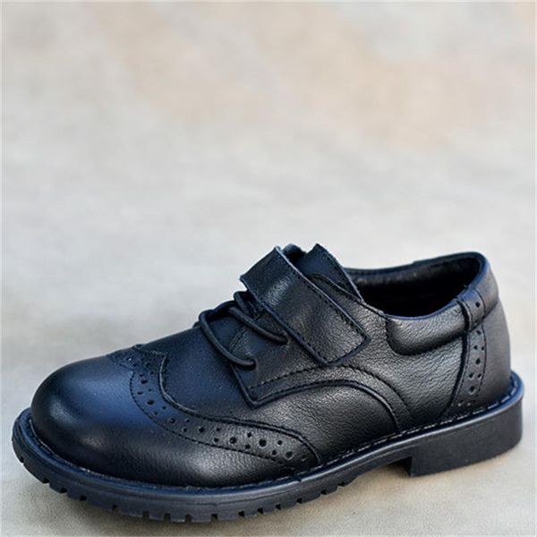 

flat shoes spring/autumn genuine leather boys girls dress student performance black flats toddler baby kids moccasins 018, Black;grey