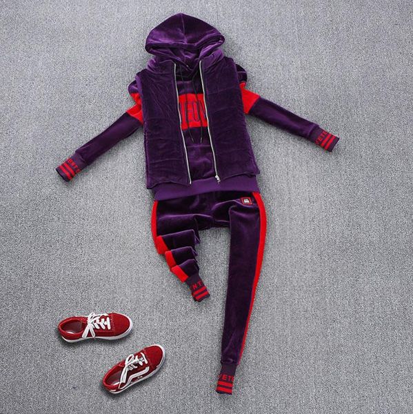 

women's jumpsuits & rompers 3pcs clothes womens winter casual sports suits contrast color blocked hooded track suit letter print velvet, Black;white