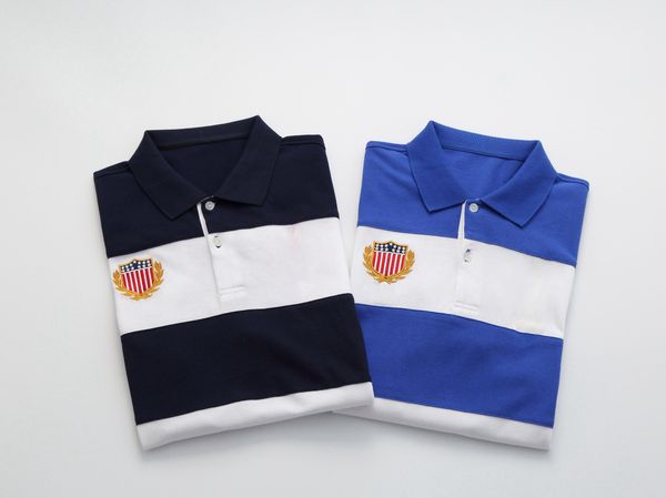 Vendita diretta camicia a maniche corte T-shirt uomo stile semplice cuciture a righe contrasto colore abbinato sport europei e americani puro cotone S-5XL