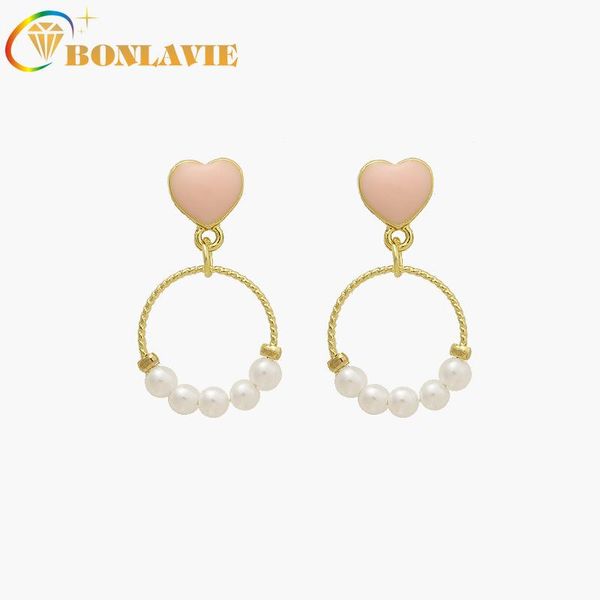 

stud bonlavie simple and cold love pearl small thin face ear jewelry, Golden;silver