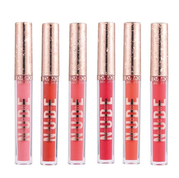 Damo Beauty 6PCS Nude Strobe Lip Gloss набор, жидкая помада красная обнаженная 6 цветной длительную водонепроницаемую нелюбильную чашку