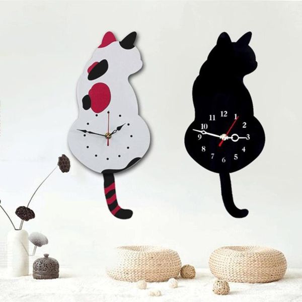 

wall clocks clock cute wagging tail cat dog design kids bedroom decoration unique gift creative cartoon mute diy 2021