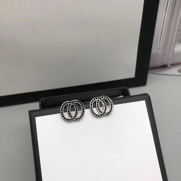 

2022 brand original jewelry designer stud ear new black zircon letters personalized high-end earrings, Golden;silver