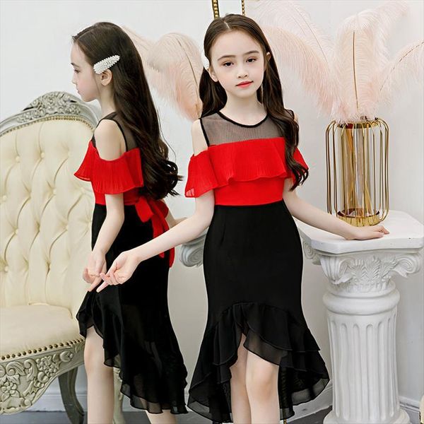 

teen girls off shoulder girl dresses teenage summer chiffon elegant mermaid for 4 10 14 kids princess party clothing, Red;yellow