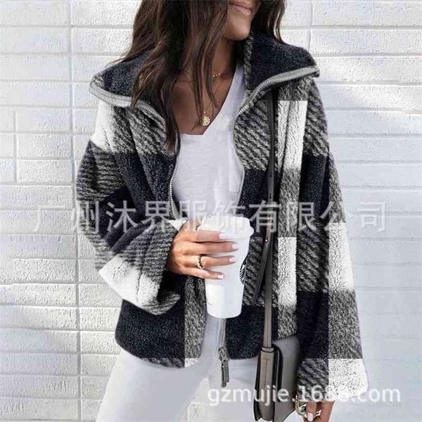 

women's jackets coats autumn and winter fashion contrast tweed tricolor zipper 3l48, Black;brown