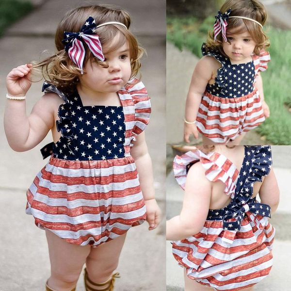 

rompers baby girl clothes independence day romper infant boys girls 4th-of-july stars and striped printed bodysuit, Blue