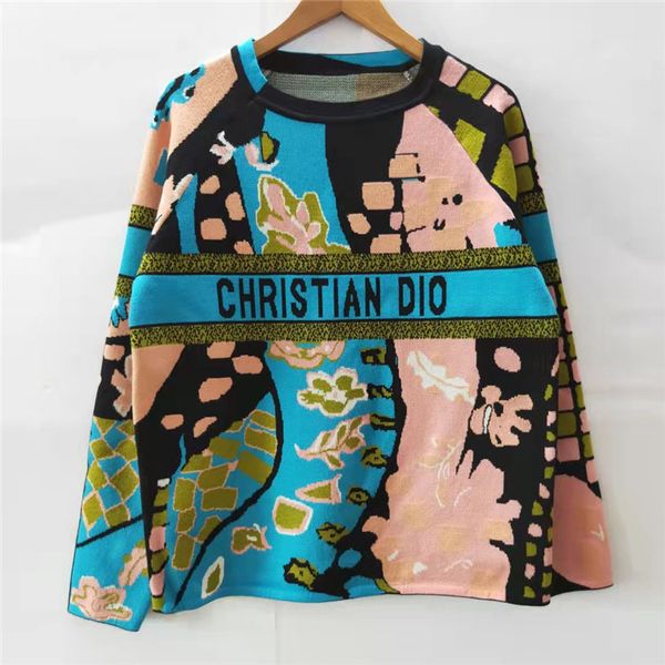 

2021 autumn winter new color jacquard letter slim round neck top, White;black
