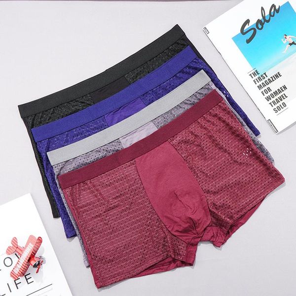 

underpants 4pcs/lot l-5xl plus size modal mens underwear mesh breathable men boxers boxer para hombre 40, Black;white