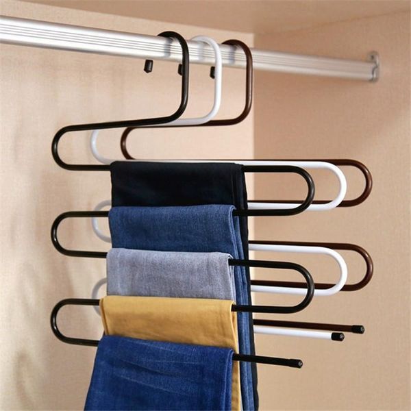 

metal clothes hangers s shape pants storage rack multilayer cloth hanger & racks