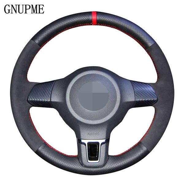 

diy black genuine leather suede car steering wheel cover for golf 6 mk6 vw polo jetta mk5 sagitar bora santana