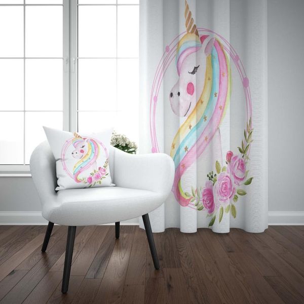 

curtain & drapes else pink blue rainbow horses colored 3d print kids baby children window panel set combine gift pillow case
