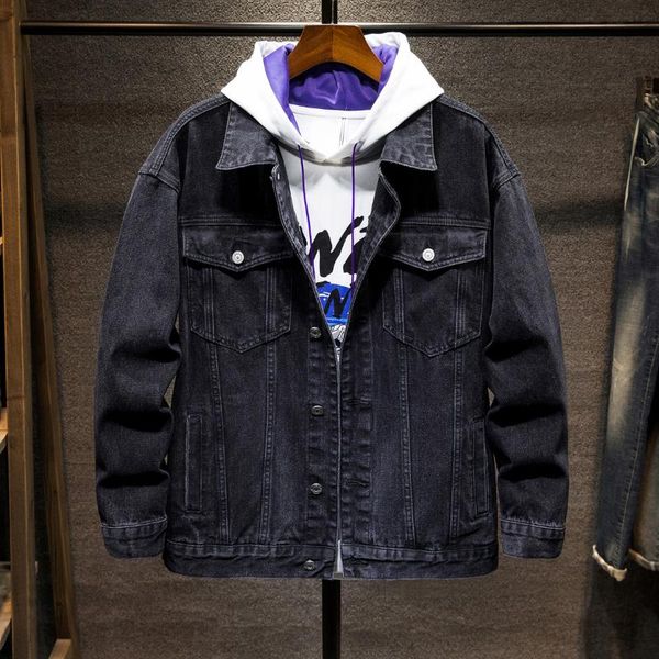 

men's jackets autumn and winter oversized loose denim jacket distressed tooling style retro jeans male 5xl 6xl 7xl, Black;brown