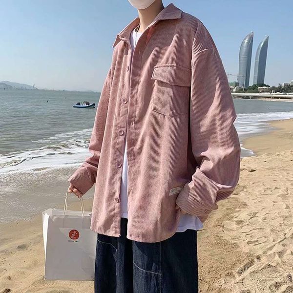 

men's casual shirts shirt spring corduroy men's loose long sleeve korean leisure fashion brand coat w13m mjby, White;black