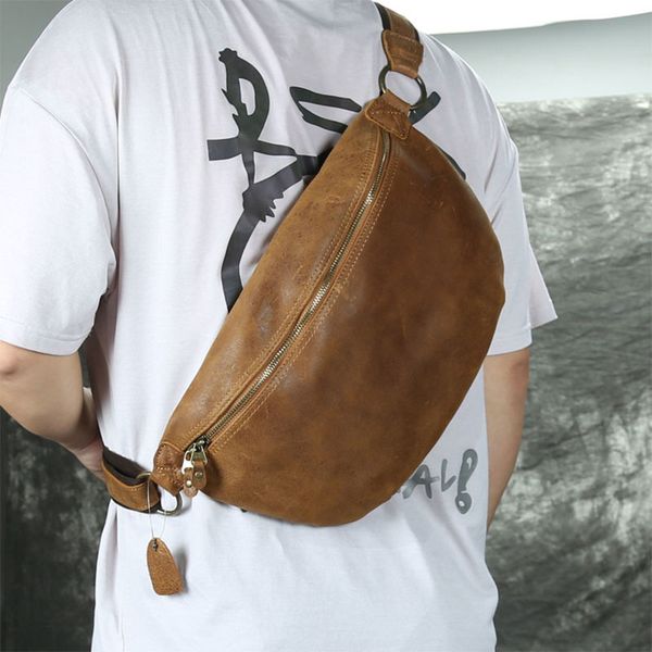 

lachiour men genuine leather waist packs large fanny motor cycling shoulder bags