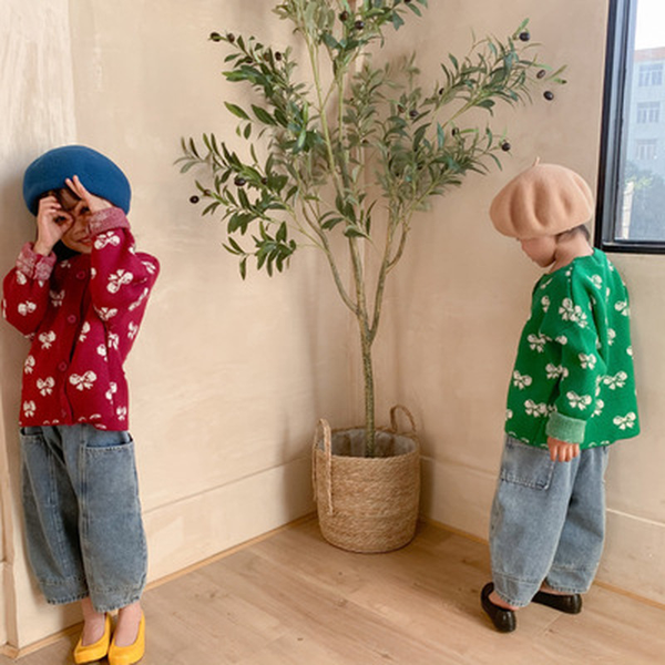

childrens sweaters 2022 boys and girls bow sweater casual fashion childrens round neck cardigan baby sweater, Blue