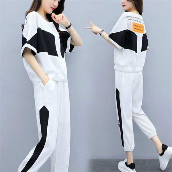 

plus size summer 2 piece women tracksuits set patchwork tracksuit outfit sportswear co ord loose and pants suits, Gray