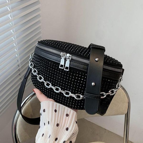 

diamond waist belt bag women crossbody chest bags fanny pack fashion trend phone and purse lady chain
