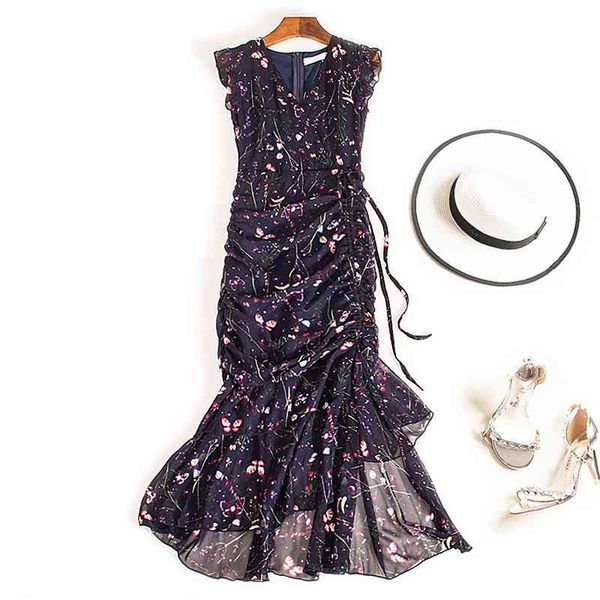 

dresses summer women floral dots printed bodycon mermaid dresses sleeveless v-neck ruffles vintage long maxi dress jc338, Black;gray