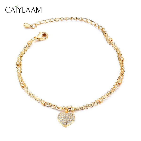 

charm bracelets caiylaam cute heart for women gold link chain crystal bracelet adjustable femme fashion jewelry ladies, Golden;silver