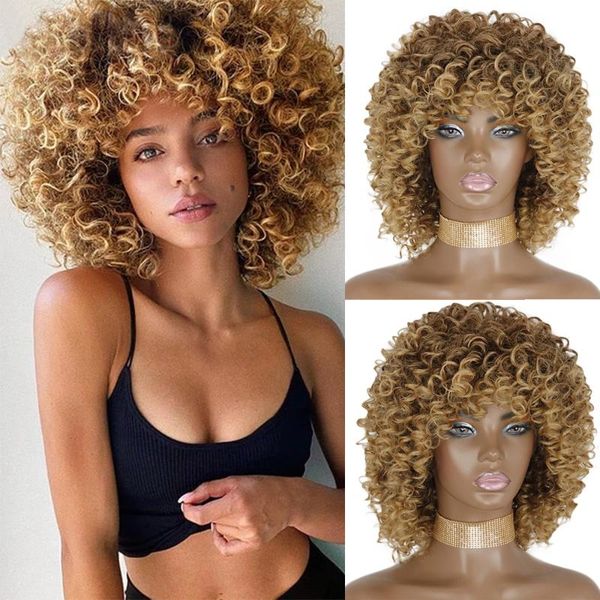 

synthetic wigs short blonde curly wig afro kinky black brown for fashion women