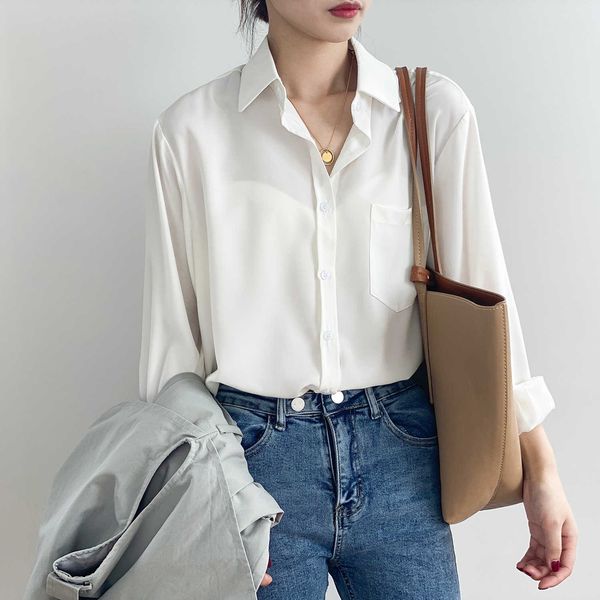 

women's knits & tees spring white blouse turn down collar long sleeve for s clothes elegant shirt 0hwj